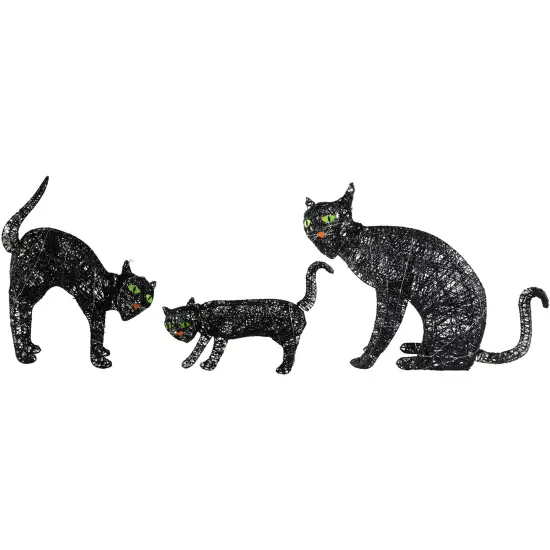 Northlight LED Lighted Black Cat Family Outdoor Halloween Decorations - 27.5" - Set of 3 {5}