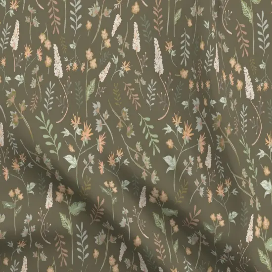 Various Fabrics by the Yard or Fat Quarter Floral Brown Green Coral Spring Wildflowers Botanical Custom Printed Fabric by Spoonflower {5}