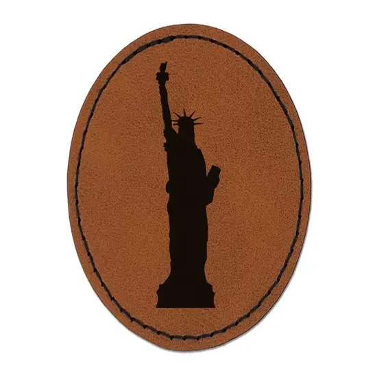 Statue of Liberty Solid Round Iron-On Engraved Faux Leather Patch Applique - 2.5" Brown {1}
