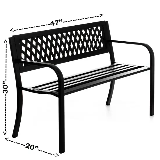Gardenised Outdoor Steel 47 Park Bench for Yard, Patio, Garden and Deck, Black Weather Resistant Porch Bench, Park Seating {4}