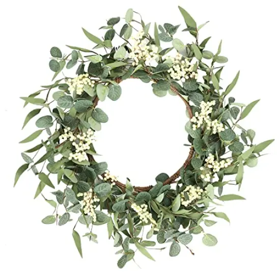 Wreaths for Front Door 20'' Eucalyptus Wreath, Spring Summer Green Wreath, Door Green Wreath for Home Porch Window Wall Farmhouse Home Decor Indoor Outdoor Summer Fall All Seasons {2}