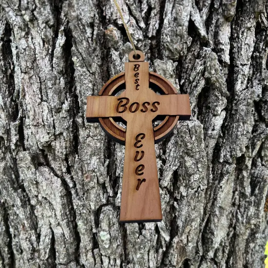 Best Boss Ever Celtic Cross - Cedar Ornament {6}