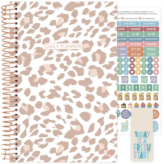 bloom daily planners Undated Soft Cover Planner, 5.5" x 8.25", Tan Leopard {1}