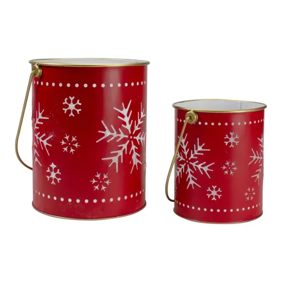 Northlight Set of 2 Red and Gold Metal Snowflake Candle Lanterns Christmas Decoration {7}