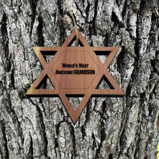 Worlds most awesome Grandson Star of David - Cedar Ornament {2}