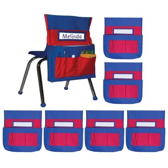 Carson Dellosa 6-Pack Blue and Red Chairback Buddy Pocket Chart Set, 15" x 19" Back of Chair School Supplies Pocket Organizer With Name Tag and 6 Chair Pockets for Classrooms, Classroom Organization {1}