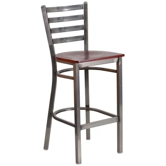 Emma and Oliver Clear Coated Ladder Back Metal Restaurant Dining Barstool BlackVinyl/ClearCoat {8}