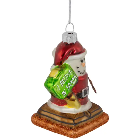 Northlight Smore "I Believe In Santa" Glass Christmas Ornament - 3.5" - Red {6}
