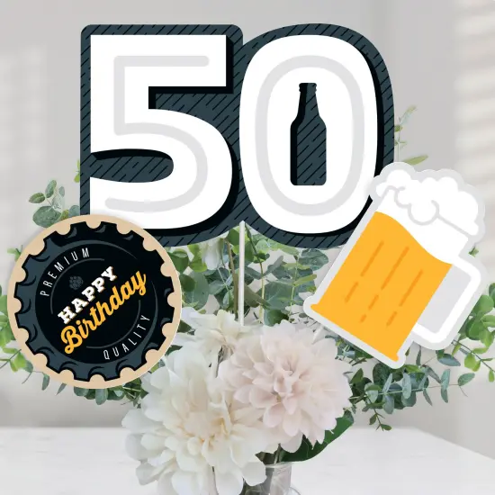 Big Dot of Happiness Cheers and Beers to 50 Years - 50th Birthday Party Centerpiece Sticks - Table Toppers - Set of 15 {1}
