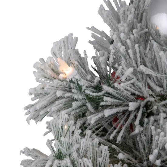 Northlight 4&rsquo; Pre-Lit Potted Snowy Bristle Pine Flocked Artificial Christmas Tree, Clear Lights Green {6}