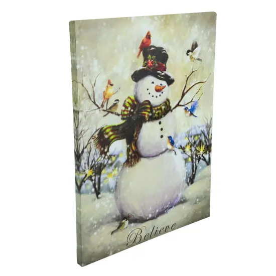 Northlight LED Lighted Snowman and Bird Friends Christmas Canvas Wall Art 15.75" x 11.75" White {5}