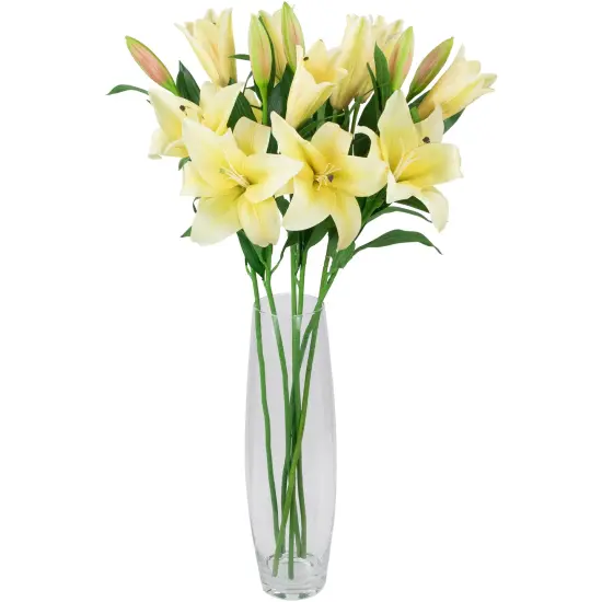 Northlight Real Touch&trade; Yellow Artificial Lily Floral Stems, Set of 5 - 38" {7}