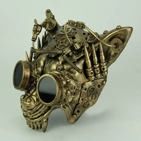 Mad Dog Metallic Gold Steampunk Wolf Face Mask {3}