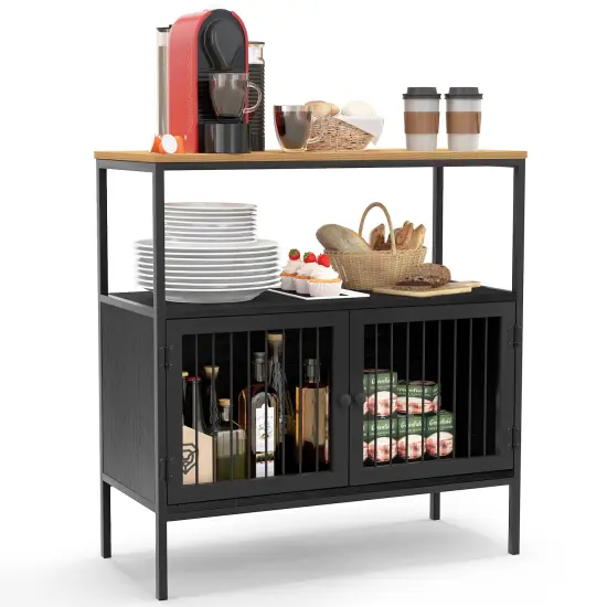 Costway Kitchen Server Buffet Sideboard Storage Cabinet Cupboard with2 Doors & Open Shelf {1}