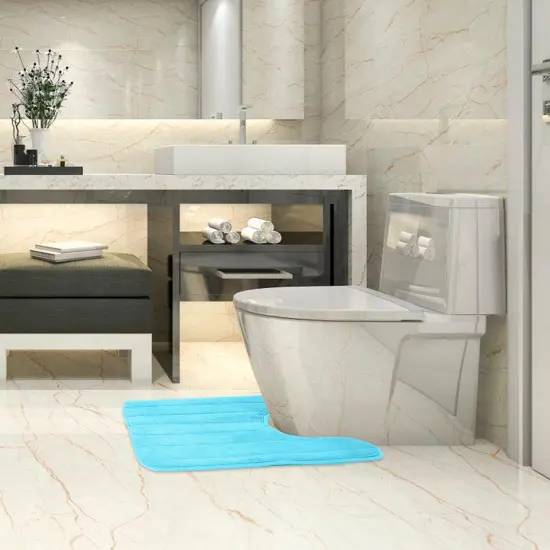 U Shaped Bathroom Rugs Contour Non-slip Toilet Mat Absorbent Cozy Velvet Floor Mat 23.62 x 19.69in Light Blue {2}