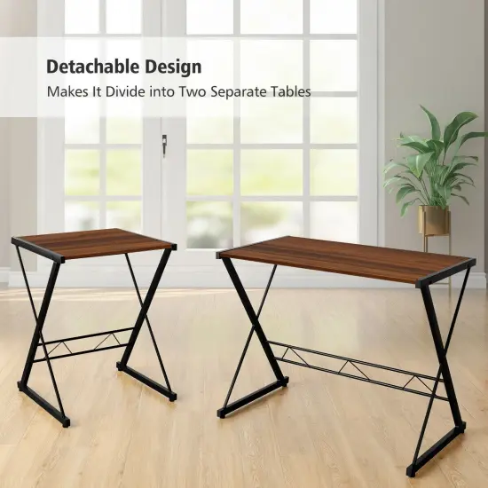 L-Shaped Desk Reversible Corner Computer Desk with Movable Shelf and CPU Stand Walnut {3}