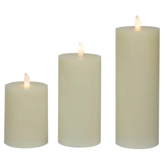 Northlight LED Flickering Flameless Pillar Candles - 8.75" - Cream - Set of 3 Ivory {5}
