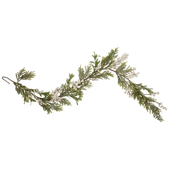 Northlight 5' x 10" White Berry and Frosted Pine Christmas Garland, Unlit Green {1}