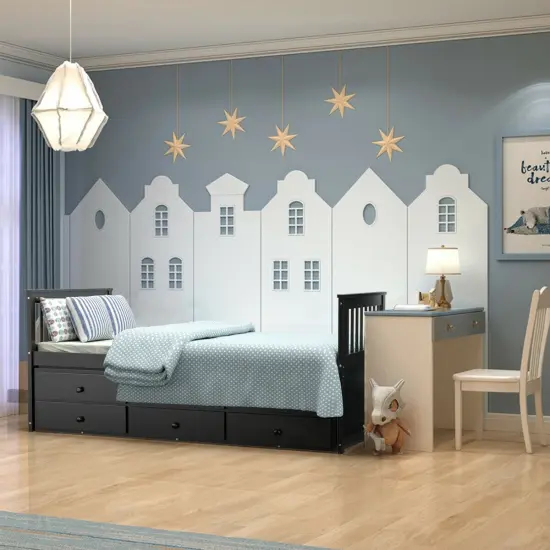 Pine Wood Twin Captain&rsquo;s Bed with Trundle and 3 Storage Drawers Brown {3}