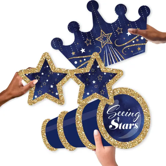 Big Dot of Happiness Starry Skies - Telescope, Glasses and Crown Decorations - Gold Celestial Party Large Photo Props - 3 Pc {6}