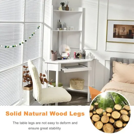 Triangle Corner Computer Desk with Open Hutch and Storage Shelves Ideal Choice for Any Room White {3}