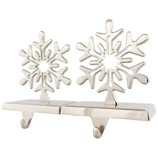 Northlight Set of 2 Solid Silver Snowflake Cutout Christmas Metal Stocking Holders 6.5" {5}