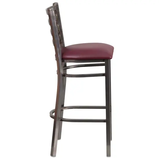Emma and Oliver Clear Coated Ladder Back Metal Restaurant Dining Barstool BurgundVyl/ClearCoat {4}