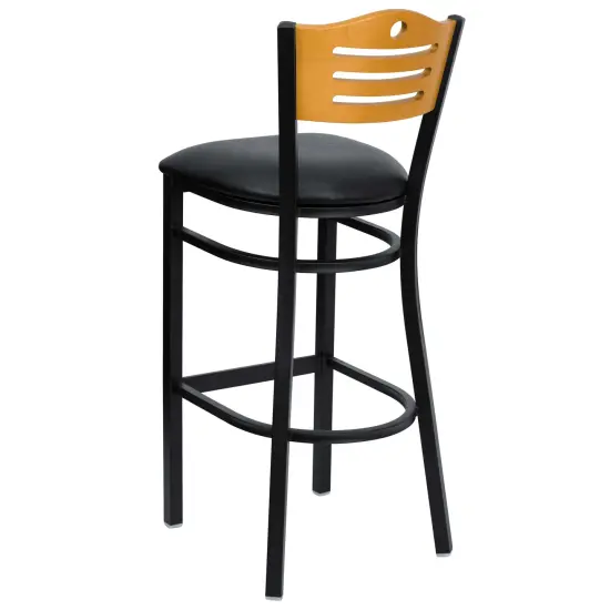 Emma and Oliver Slat Back Metal Restaurant Dining Barstool Natural/BlackMetal {8}