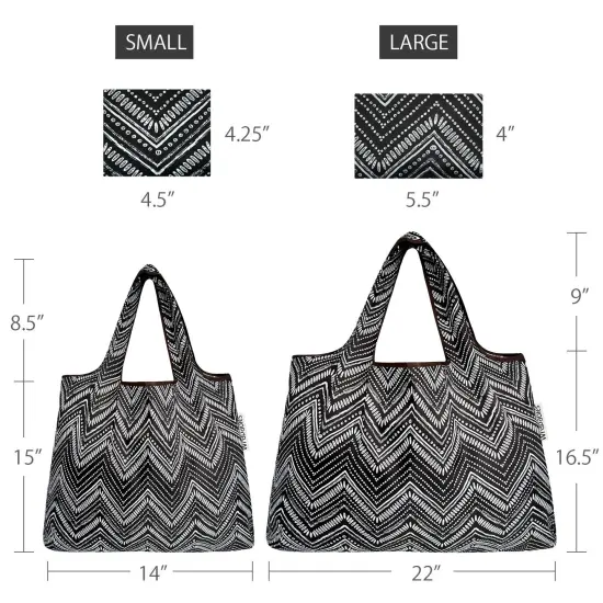 Wrapables Large & Small Foldable Tote Nylon Reusable Grocery Bags, Set of 2 Intricate Chevron {2}