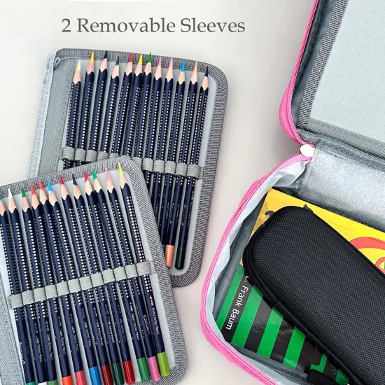 Wrapables Large Capacity 72 Slot Pencil Case for Colored Pencils, Stationery Pouch, Pink {5}