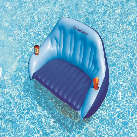 Swim Central Inflatable Blue Love Seat Swimming Pool Float with Convertible Foot Rest - 72" {4}