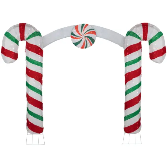 Northlight Lighted Double Candy Cane Archway Outdoor Christmas Decoration - 7' - Warm White Red {1}