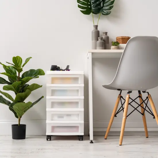 5-Drawer Storage Cart with Organizer Top, White/Pearl {2}