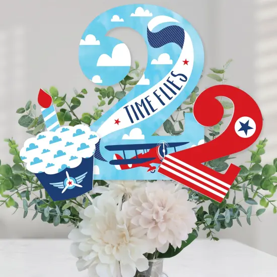 Big Dot of Happiness 2nd Birthday Taking Flight - Airplane - Vintage Plane Second Birthday Party Centerpiece Sticks - Table Toppers - Set of 15 {1}
