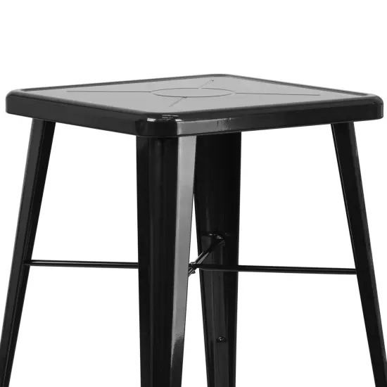 Emma and Oliver Commercial Grade 23.75" Square Metal Indoor-Outdoor Bar Table Set, 2 Back Stools Black {4}