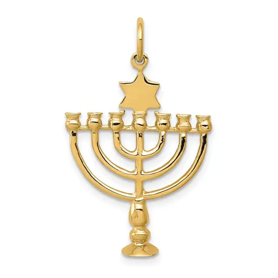 14K Gold 3D Menorah Charm Hanukkah Religious Jewelry 30mm x 20mm {1}