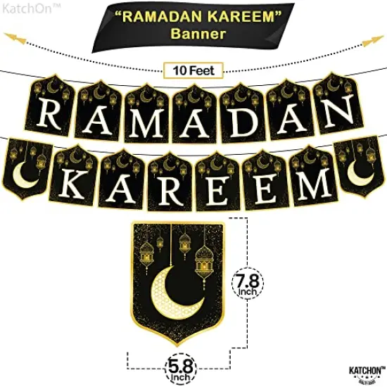 Ramadan Kareem Banner for Ramadan Decorations - 10 Feet, No DIY | Ramadan Mubarak Banner for Ramadan Decorations for Home | Ramadan Banner for Eid Decorations | Black and Gold Ramadan Decor {1}