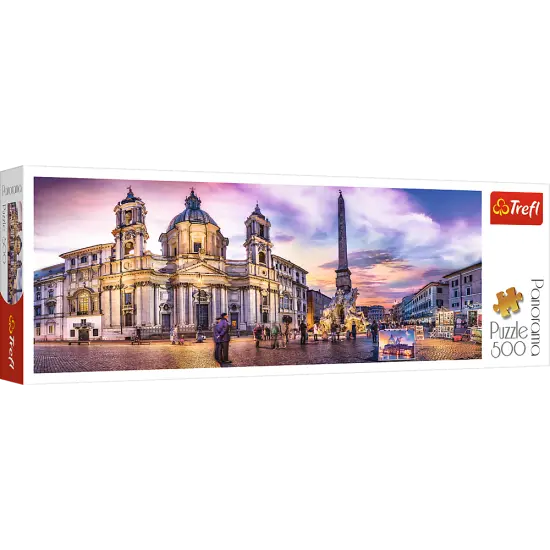 Panorama 500 Piece Jigsaw Puzzle, Piazza Navona, Rome, Italy, Fountain of the Four Rivers, European Cities Puzzle, Adult Puzzles, Trefl 29501 {1}