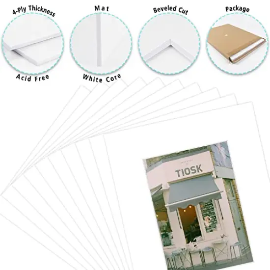 Art Pack of 10, Acid-Free White Pre-Cut 8x10 Picture Mat for 5x7 Photo with White Core Bevel Cut Frame Mattes {6}
