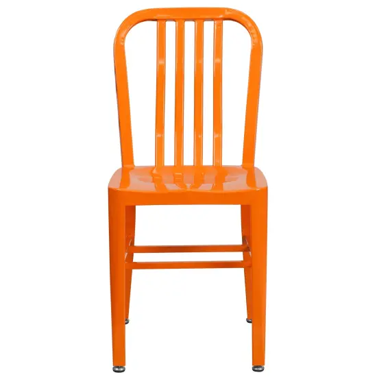 Merrick Lane Santorini 18 Inch Galvanized Steel Indoor/Outdoor Dining Chair with Slatted Back And Powder Coated Finish Orange {3}