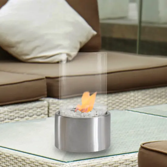 Northlight Bio Ethanol Round Portable Fireplace with Base - 10.5" - Silver {3}