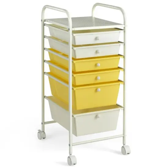 Multi-functional 6 Drawers Rolling Storage Cart Organizer with Four Movable Casters Yellow {11}