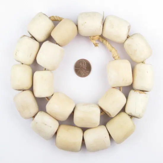 The Bead Chest White Bone Beads - Full Strand of Fair Trade African Beads (Barrel, White) {2}
