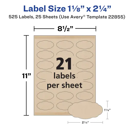 Avery Kraft Brown Scalloped Oval Labels with Sure Feed Technology, 1-1/8" x 2-1/4", Print to the Edge, Laser/Inkjet Printable Labels, 525 Total (22855) {4}
