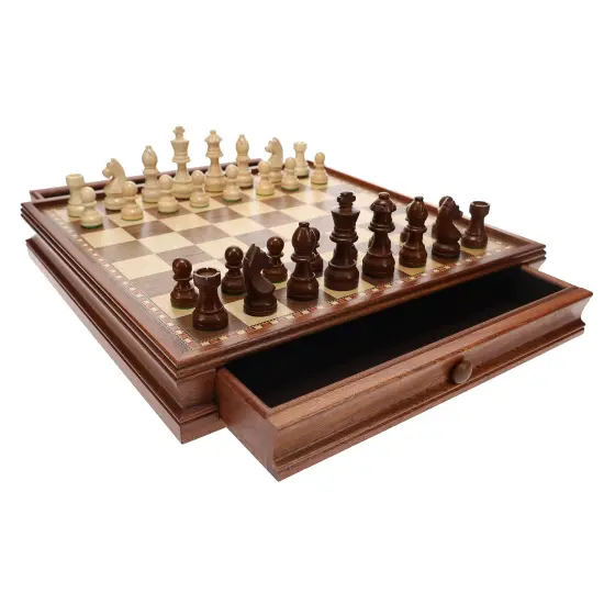 WE Games French Staunton Wood Chess & Checkers Set, 15 inch Board with Storage {1}