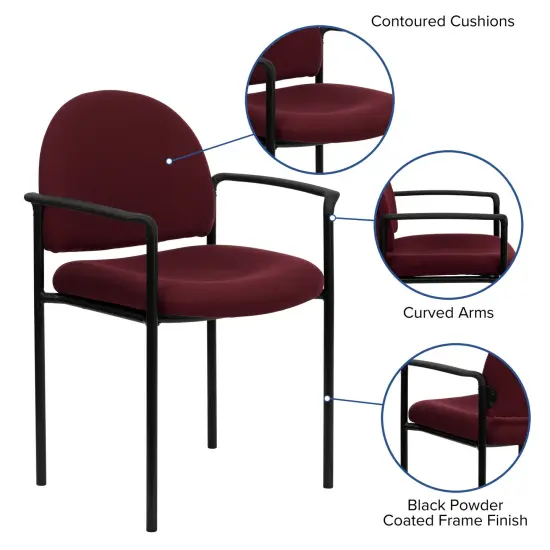 Emma and Oliver Comfort Stackable Steel Side Reception Chair with Arms Burgundy Fabric {2}