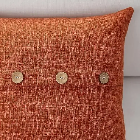 Set of 2 Fall Pillow Covers 18 x 18 Burnt Orange Pillow Covers with Coconut Buttons Fall Decorations for Home {3}