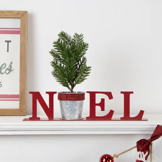 Northlight Potted Faux Pine in Metal "NOEL" Planter Christmas Decoration - 13" - Red {3}