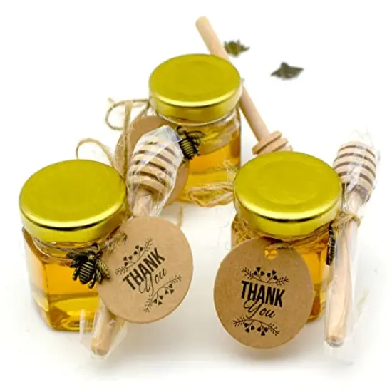 20 Pack Glass Honey Jars with Dipper - Gold Lids, Bee Pendants, Jutes, and Thank You Cards - Perfect for Baby Shower Favors, Wedding Favors, Party Favors {5}