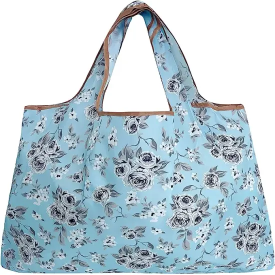 Wrapables Large Foldable Tote Nylon Reusable Grocery Bags, 5 Pack Pink Purple Bouquet {5}